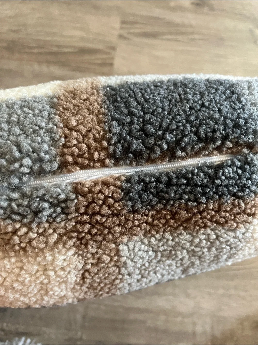 Plaid Sherpa Accent Pillow in Cream, Gray & Brown